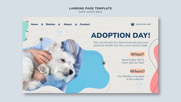 PSD gratuito plantilla de página de destino de adopción de mascotas