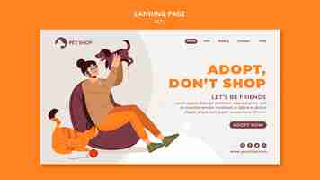 PSD gratuito plantilla de página de destino de adopción de tienda de mascotas