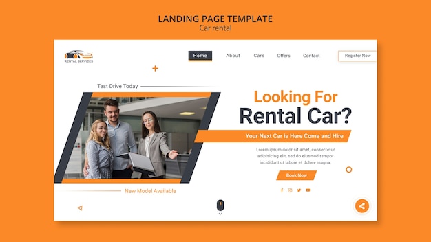PSD gratuito plantilla de página de destino de alquiler de coche de diseño plano