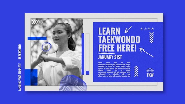 PSD gratuito plantilla de página de destino de artes marciales de tawkwondo tradicional