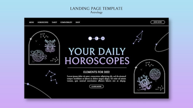 PSD gratuito plantilla de página de destino de astrología de diseño plano