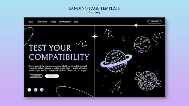 Plantilla de página de destino de astrología de diseño plano