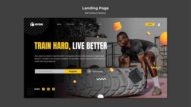 Plantilla de página de destino para autoentrenamiento y ejercicio