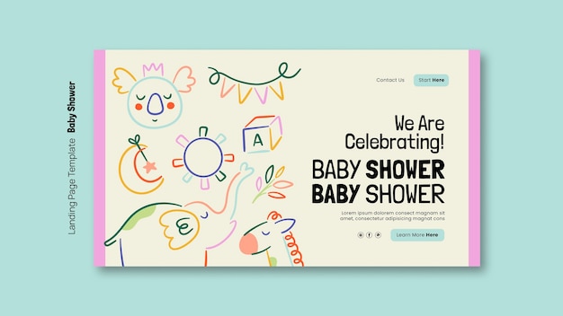 Plantilla de página de destino de baby shower de diseño plano