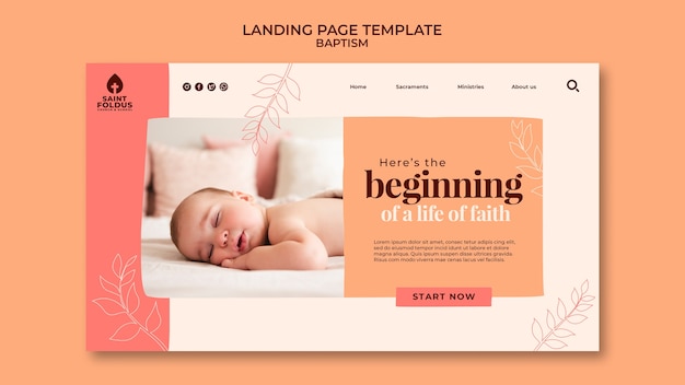 PSD gratuito plantilla de página de destino de bautismo de diseño plano