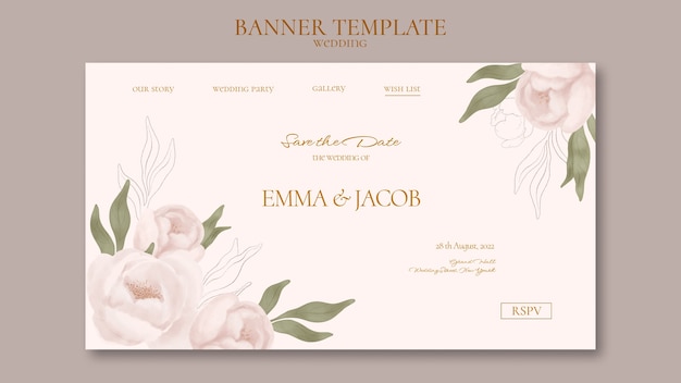 Plantilla de página de destino de boda floral en acuarela