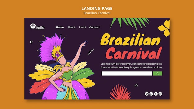 PSD gratuito plantilla de página de destino del carnaval brasileño