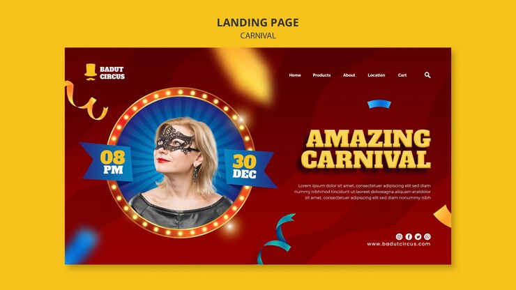 PSD gratuito plantilla de página de destino de carnaval festivo