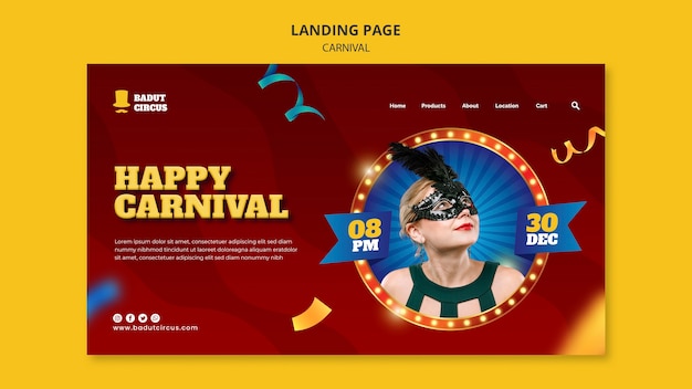 PSD gratuito plantilla de página de destino de carnaval festivo