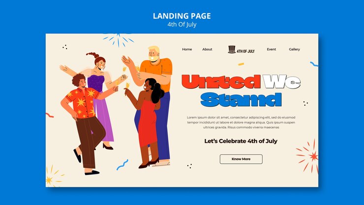 PSD gratuito plantilla de página de destino de celebración del 4 de julio