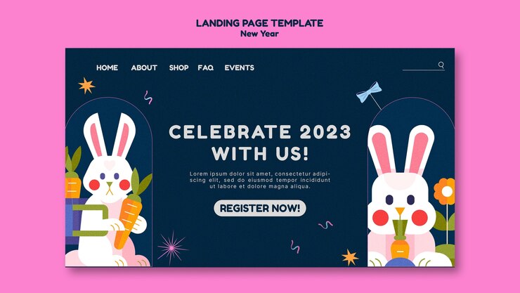 PSD gratuito plantilla de página de destino de celebración de año nuevo