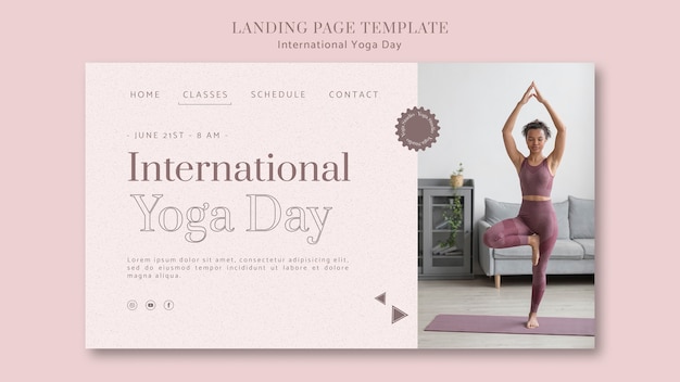 Plantilla de página de destino para la celebración del día internacional del yoga