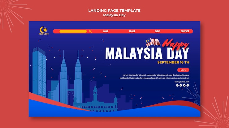 PSD gratuito plantilla de página de destino para la celebración del día de malasia