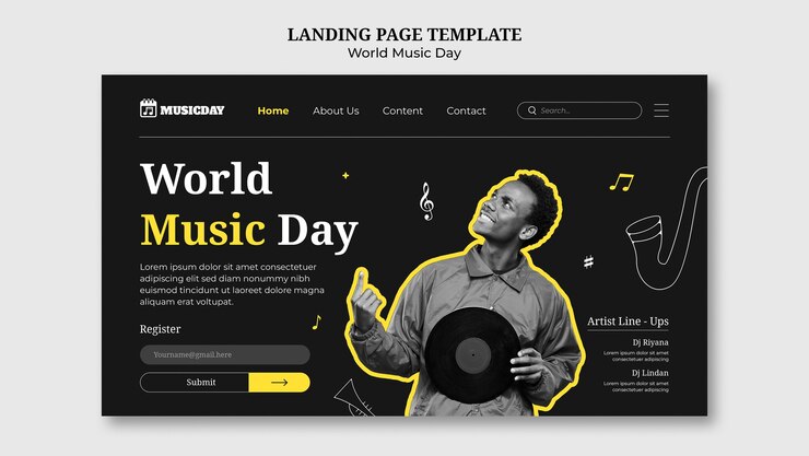 PSD gratuito plantilla de página de destino para la celebración del día mundial de la música