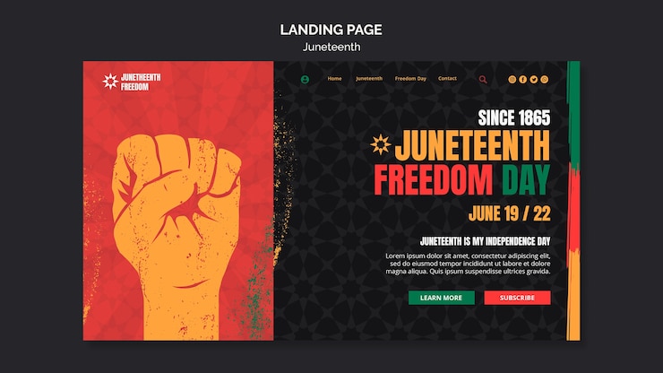 PSD gratuito plantilla de página de destino de celebración del diecinueve de junio