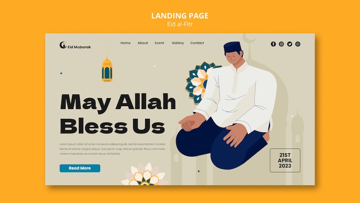PSD gratuito plantilla de página de destino de celebración de eid al fitr