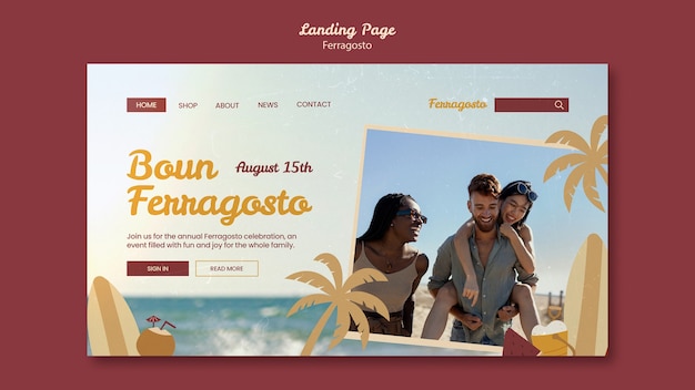 PSD gratuito plantilla de página de destino de celebración de ferragosto