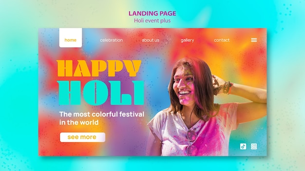 PSD gratuito plantilla de página de destino de celebración del festival holi