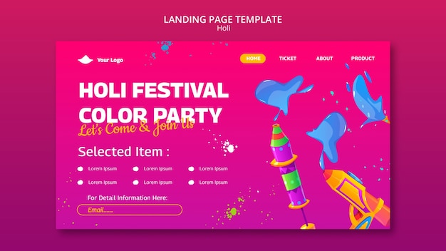 PSD gratuito plantilla de página de destino de celebración del festival holi