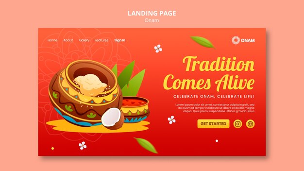 Plantilla de página de destino para la celebración del festival onam