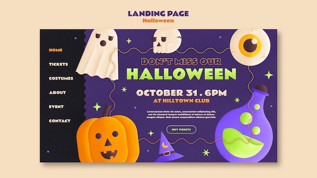 PSD gratuito plantilla de página de destino de celebración de halloween