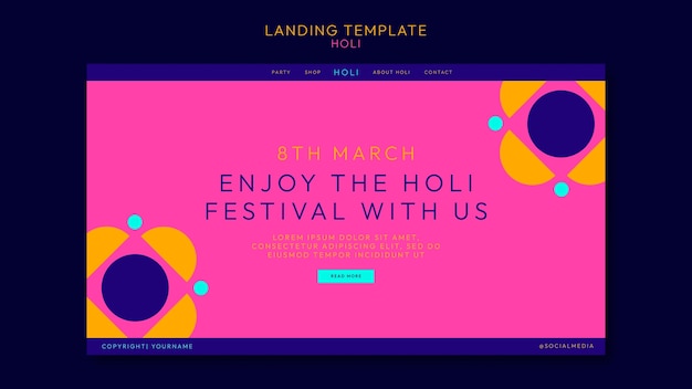 Plantilla de página de destino de celebración holi