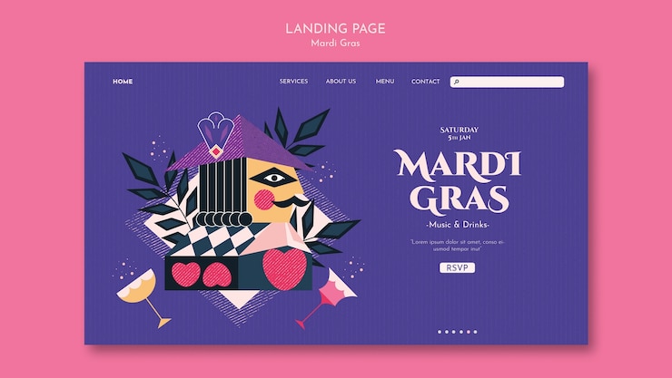 PSD gratuito plantilla de página de destino de celebración de mardi gras