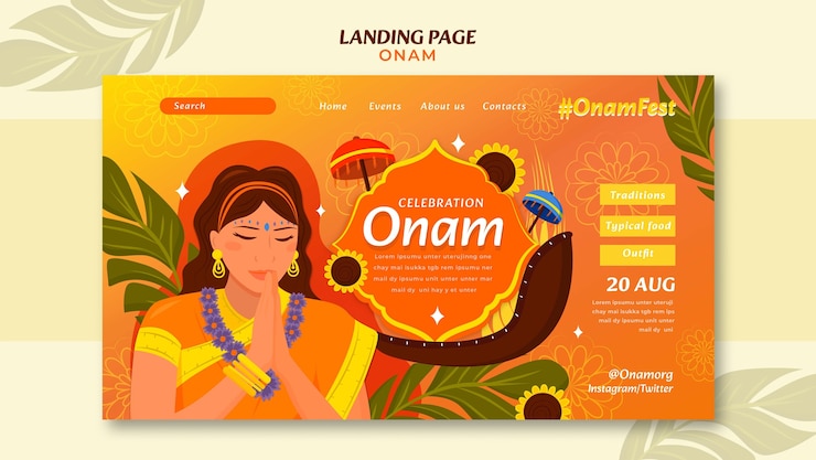 PSD gratuito plantilla de página de destino de celebración onam de diseño plano