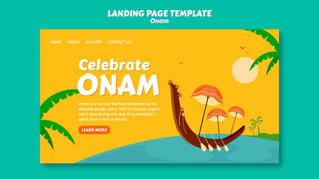 Plantilla de página de destino para la celebración de onam