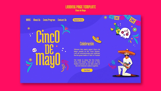 Plantilla de página de destino del cinco de mayo