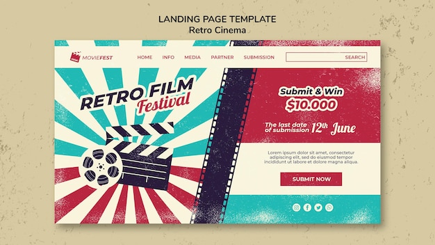 PSD gratuito plantilla de página de destino para cine retro