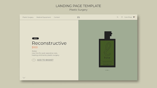 PSD gratuito plantilla de página de destino de cirugía plástica