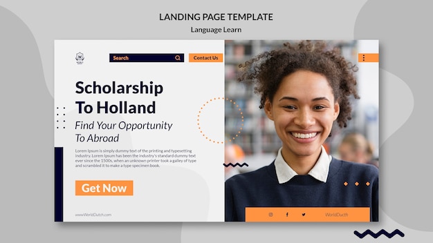 Plantilla de página de destino de clases de aprendizaje de idioma holandés con diseño de puntos