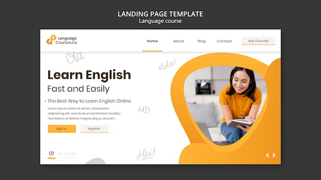 Plantilla de página de destino de clases de inglés con efecto líquido