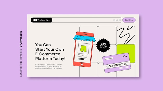 plantilla de página de destino de comercio electrónico de diseño plano