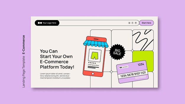 plantilla de página de destino de comercio electrónico de diseño plano