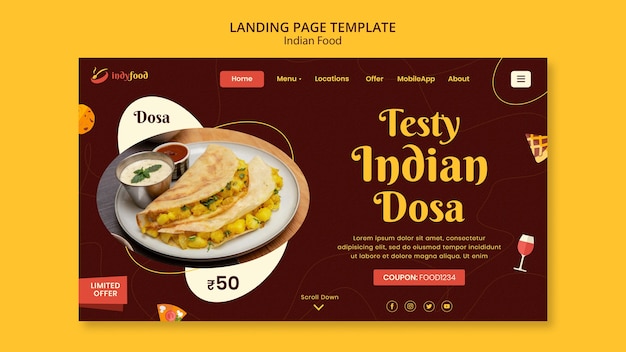 Plantilla de página de destino de comida india sabrosa