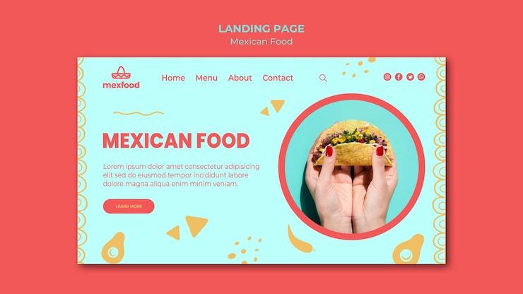 PSD gratuito plantilla de página de destino de comida mexicana con foto