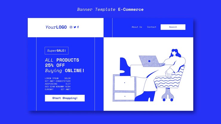 Plantilla de página de destino de compras en línea y comercio electrónico
