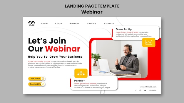 PSD gratuito plantilla de página de destino del concepto de aprendizaje de seminario web