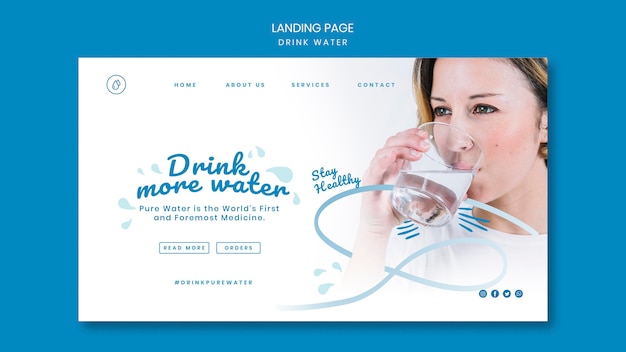 PSD gratuito plantilla de página de destino del concepto de beber agua