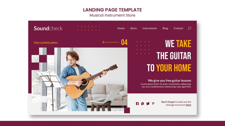PSD gratuito plantilla de página de destino del concepto de instrumento musical