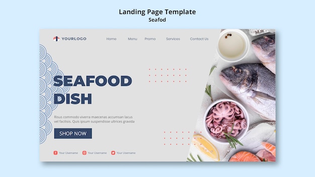 Plantilla de página de destino del concepto de mariscos