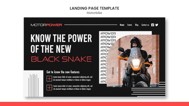 PSD gratuito plantilla de página de destino de concepto de moto