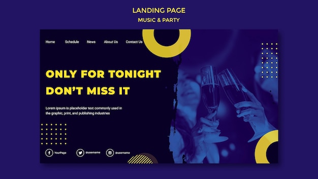 Plantilla de página de destino de concepto de música y fiesta