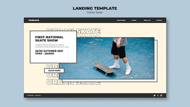 PSD gratuito plantilla de página de destino de concepto de skate urbano