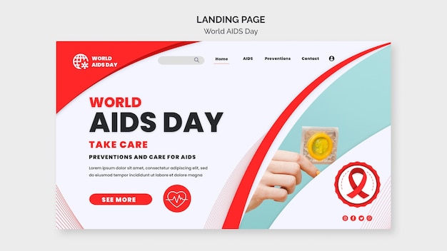 PSD gratuito plantilla de página de destino de concientización sobre el día del sida