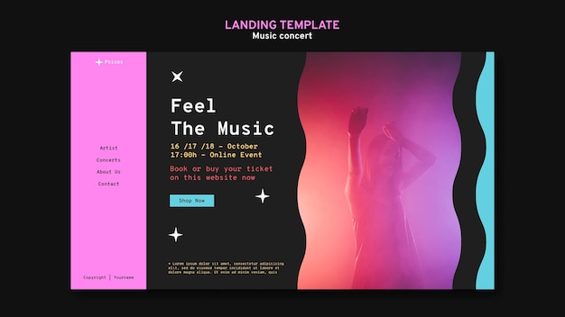 PSD gratuito plantilla de página de destino de concierto de música