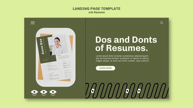 Plantilla de página de destino de consejos de currículum laboral