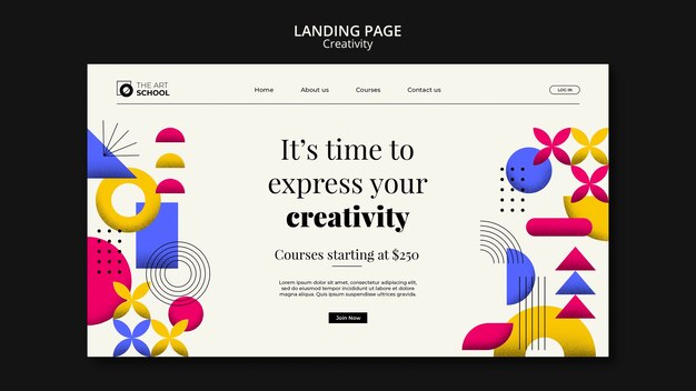 Plantilla de página de destino de creatividad de diseño plano